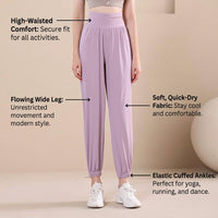 Ladies Trousers for Women UK with High Waist Control, Wide Leg Design with Tapered Ankles, Quick Dry Material for Gym and Running