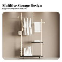 Rolling Clothes Rack Movable with Wheels Wheeled Multi-Level Hanging Rail Portable Garment Stand for Renters, Students, Laundry Room, Entryway, Studio