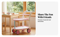 Pink and White Wooden Toy Cart Curved Handle Wooden Rolling Cart Open Shelves Children's Furniture Rounded Edges