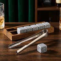 Birthday Gifts Whisky Gift Set with 6 Whisky Stones and Tongs, Premium Wooden Box for Home Bar and Man Cave, Bar Accessories Chilling Stones