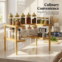 2-Tier Rotating Spice Rack Organizer for Kitchen Countertop, Turntable Spice Holder for Cabinet, Revolving Seasoning Rack, Storage, Bamboo Spice Rack