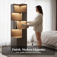 Multitier Design Smart Bedside shelving unit Lockable Drawer Nightstand with Hutch Space-Saving Bedroom Furniture data port Ports for Apartment Dwellers, Students, gadget aficionados, Dorm Room, Home Office