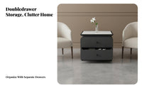 Square Nightstand with Drawer Luxury Aesthetic Bedside Storage Cabinet