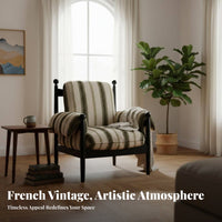 French Vintage design Highrear Wooden Armchair Removable Cover Upholstered Armchair easy-clean seat pad Accent Chair mid-centuryera Design for Homeowners, Adults, Renters, Living Room, perusing corner, Bedroom, Apartment