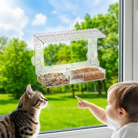 Window Feeder, Rectangular Bird Cage with four sturdy Suction Cups, Small Size Outdoor Pet Bird Feeder for Garden Window Viewing