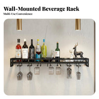 Space Saving Wall Mounted Wine Rack Decorative Hanging Wine Shelf with Glass Holder Multi-Functional Bar Storage Shelf Multifunctional for Homeowners, Collectors, Adults, Kitchen, Restaurant, Dining Room