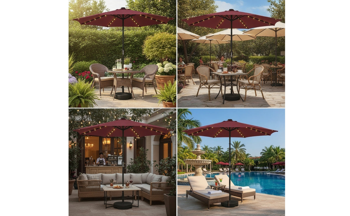 Lighted Patio Umbrella Water-Resistant Patio Umbrella with Lights Center-Pole for Garden, Backyard, Terrace