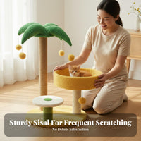 Space-Saving Coconut Tree Feline Climber Includes Play Toys Small Feline Tree with Perch Natural Sisal Scratcher Scratching Post Multifunctional for Kitten Owners, Apartment Dwellers, Indoor, Indoors, Living Room, Bedroom