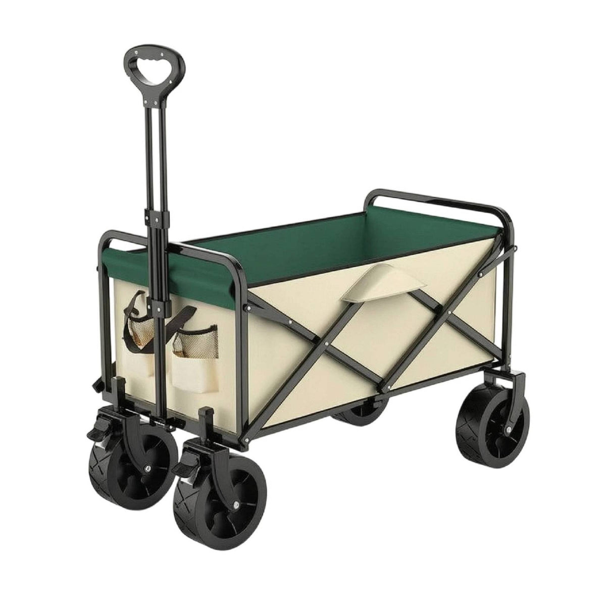 Heavy Duty Camping Wagon with All-Terrain Wheels Sturdy Folding Wagon Telescopic Collapsible Cart with Side Pocket Adjustable for Shopping