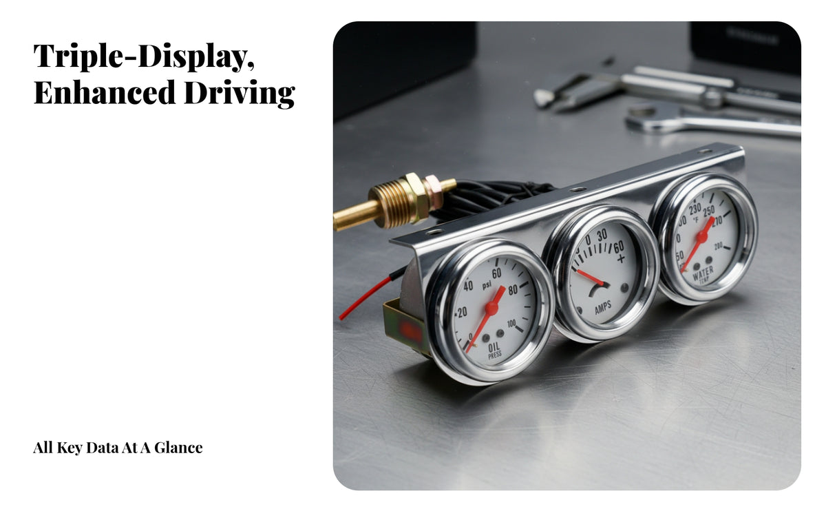 Mechanical 3 Gauge Cluster 52mm Oil Pressure Gauge Cluster Analog Car Accessory Chrome-Look