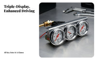 Mechanical 3 Gauge Cluster 52mm Oil Pressure Gauge Cluster Analog Car Accessory Chrome-Look