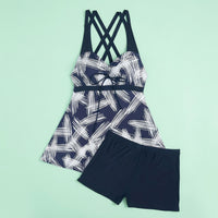 Women's Striped Print Swimsuit Design, Comfortable Swimming Costume for Water Sports, Padded with Skirt and Boyshorts