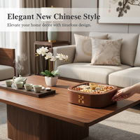 Wood Grain Snack Serving Platter with Lid, Rotating Dried Fruit and Nut Candy Box for Living Room