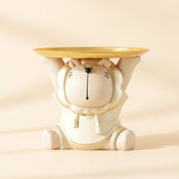 Lion Figurine with Tray Unique Decorative Tray Lion Figurine Charming Sculpture Molded for Entryway, Desk