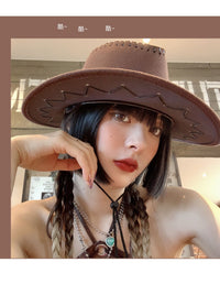 西部牛仔帽夏季穿搭旅游登山遮阳帽大头围美式辣妹女骑士太阳帽子