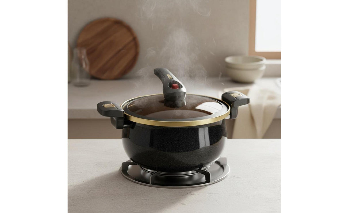 Enamel Micro Pressure Pot Non Interior Double Handle Stew Pot Easy to Clean Enameled Cooking Pot for Families, Family Gatherings