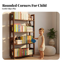 Double-Sided Use Multi-Tier Mobile Bookshelf 360° Rotating Wheels Mobile Book Cart Space-Saving Design Rolling Shelf Large Capacity for Children, Toddlers, Playroom, Library, Classroom, Bedroom