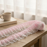 Double-Layer Lace Trim Decorative Lace Ribbon with Ruffles Translucent Ruffled Ribbon for Crafters, Garment Decoration