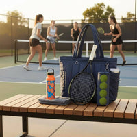 Quilted Racket Bag Padded Quilted Tennis Bag Carryall Front Zip Pocket Side Pockets