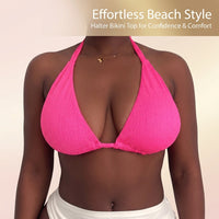 Bikini Top for Plus Size Women, Padded Halter Tie Back Design for Adjustable Support, Comfortable Nylon Polyester Beachwear for Water Sports