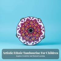 Traditional Artistic Print jingling disc Tambourine Educational Toy drumed Tambourine Easy to Play Dance Accessory Lightweight for entertainers, Music Students, Kindergarten, Cultural celebration, Stage Performance, Sporting events