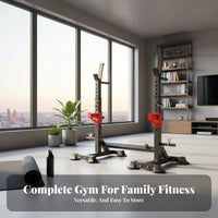 Space-Saving Adjustable Weight Bench with Rack Heavy Duty Home Gym Squat and Bench Rack Long-Lasting Steel Construction Multifunctional Barbell Stand Stable Triangular Support for Weightlifters, Bodybuilders