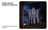 Pointed Hat Hanging Witch Skeleton Decoration Ragged Robe Tattered Witch Wall Hanging Black Underlayer Violet Band