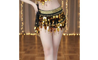 Sequined Belly Dance Hip Scarf Tasseled Tassel Waist Chain Adjustable Tie-up Design Sequin Coin Skirt for Dancers, Beginners, Stage Performance, Parties
