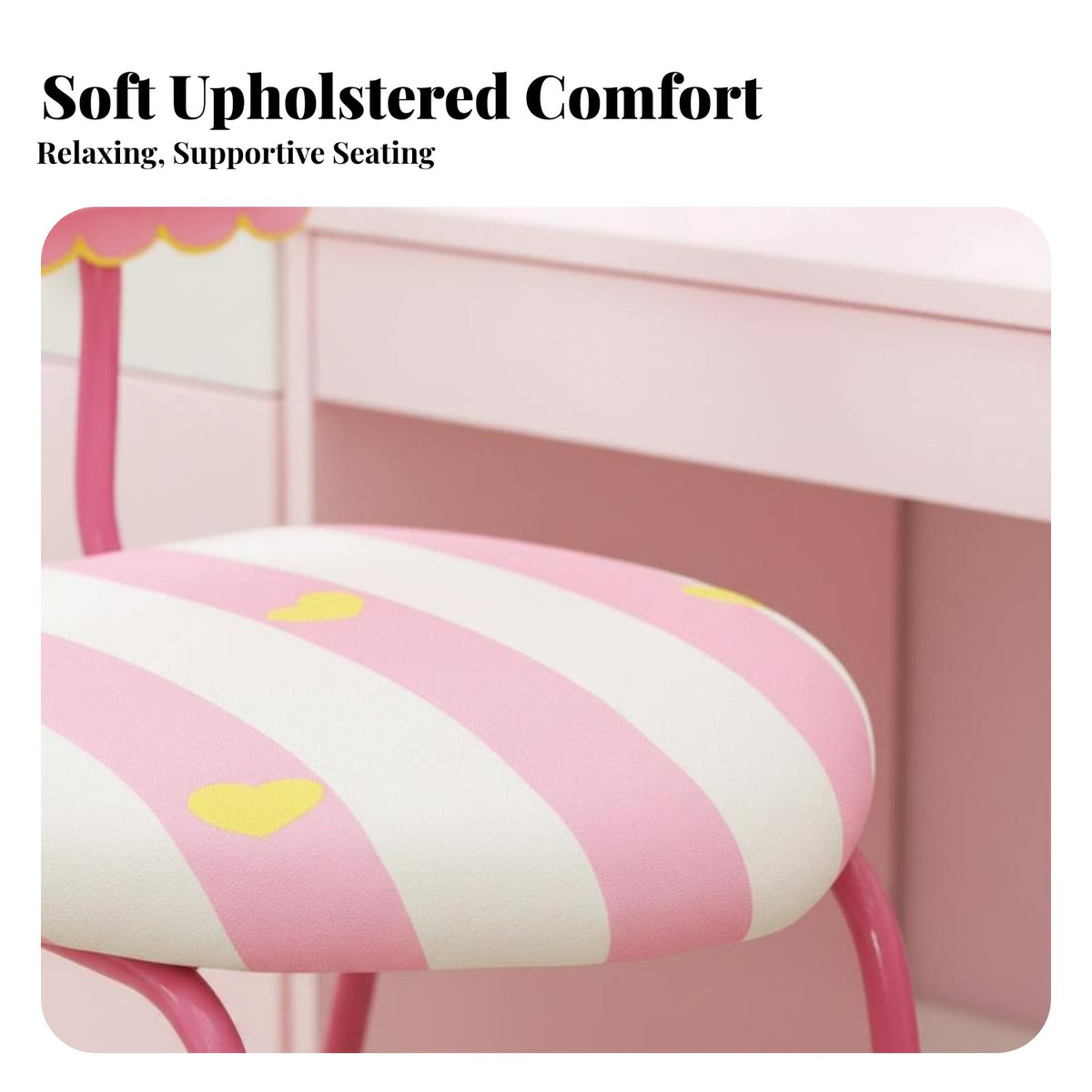 Comfortable Padding Striped Hug-Me Chair Sturdy Frame Vanity Stool Skin-Friendly Textile Upholstered Seat Non-Slip Foot Pads for Teenagers, Homeowners, Dressing Table, Study Room, Home Office, Reading Nook