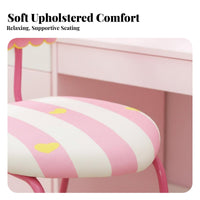 Comfortable Padding Striped Hug-Me Chair Sturdy Frame Vanity Stool Skin-Friendly Textile Upholstered Seat Non-Slip Foot Pads for Teenagers, Homeowners, Dressing Table, Study Room, Home Office, Reading Nook