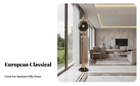 Luxury Shell Inlay Clock Quiet Mechanism Modern Pendulum Standing Clock Marble Foundation Home Decoration for Villa Owners, Living Room, Hotel Lobby