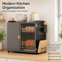 Modern Kitchen Storage Cabinet, Freestanding Cupboard Organiser, 2-Layer Carbon Steel Unit with Dustproof Door, for Dishes & Pots
