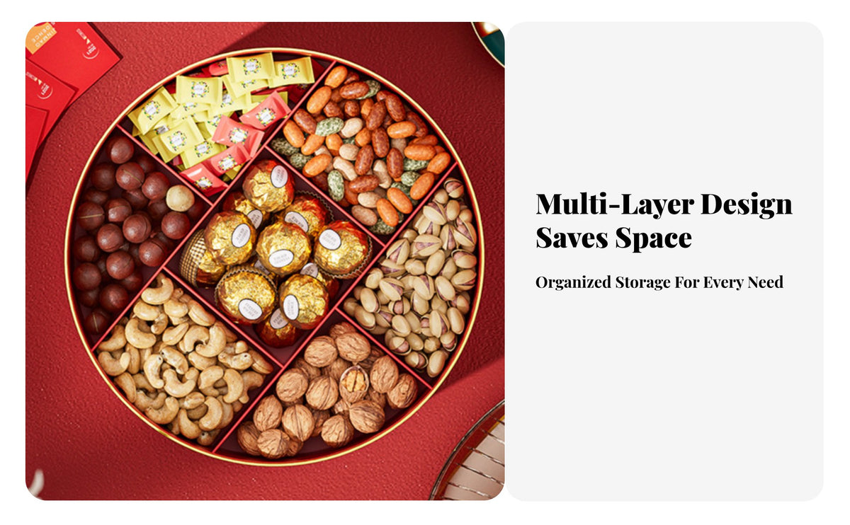 Rotating Snack Box Light Luxury Design Compartment Serving Platter Compartmentalized Storage Chinese New Year Candy Box for Hosts, Living Room