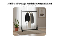 Minimalist Design unobstructedstanding Clothes with Shelf Multi-Purpose Garment Rack Space-Saving Clothing Stand Easy Assembly for Homeowners, Families, Bedroom, Balcony, Entryway, Laundry Room