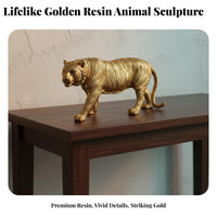 Resin Animal Ornament Highly Detailed Resin Wildlife Ornament Lifelike Details Golden Tiger Figurine for Living Room, Office Desk, Car Dashboard