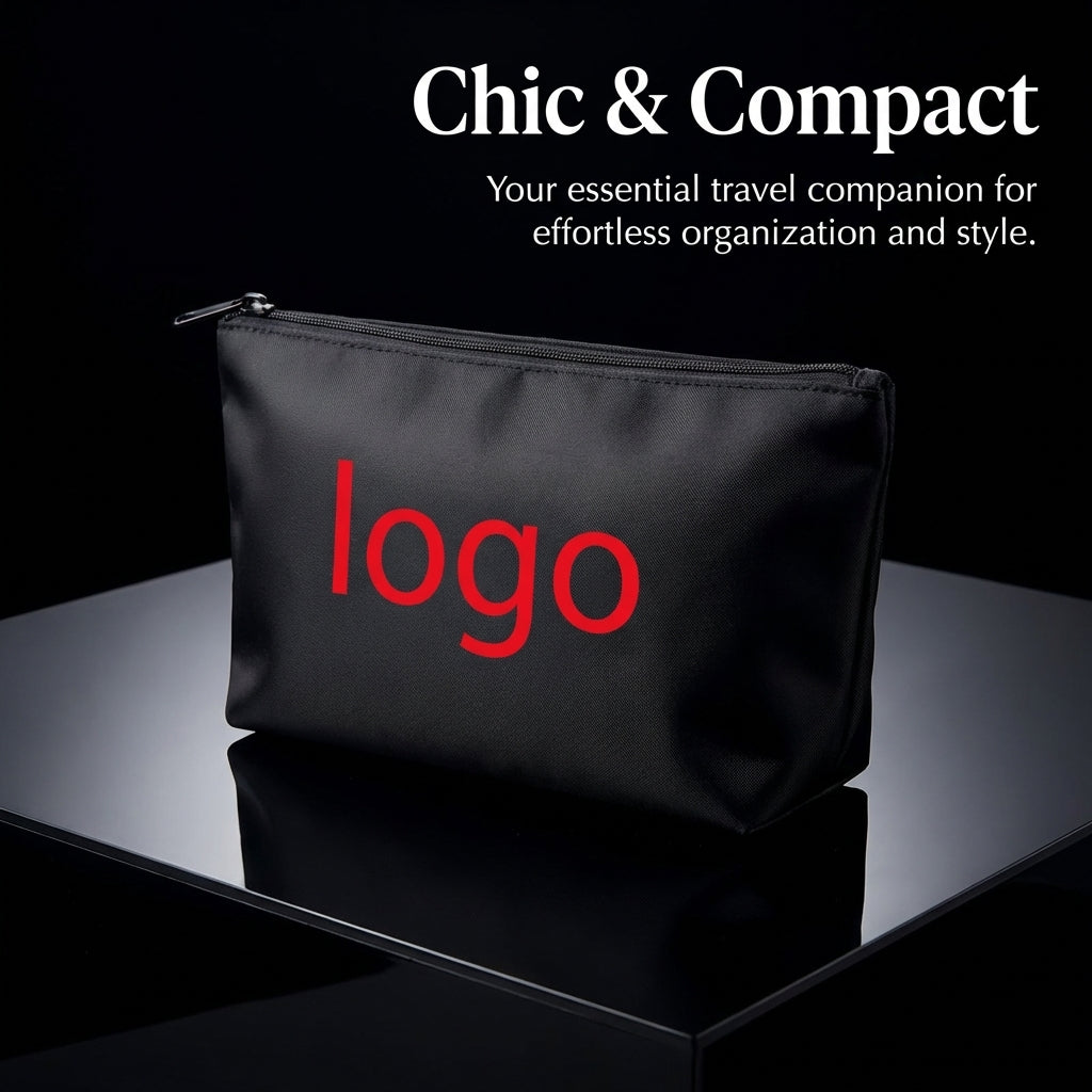 Letter Print Nylon Cosmetic Bag for Women, Mini Makeup Organiser with Zipper, Lightweight Travel Toiletry Pouch for Daily Use
