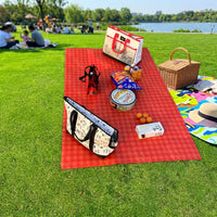 Picnic Blanket and Camping Mat with Carry Handle, Double-Sided Waterproof Camping Blanket for Beach Use, Plaid Polypropylene Grass Mat