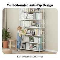 Industrial Aesthetic Multi-Tier Exposed Bookshelf Space-Saving Design Multi-Tier Exposed Bookcase Large Capacity Shelving Unit Sturdy Construction for Book Lovers, Students, Homeowners, Living Room, Study, Bedroom, Entryway