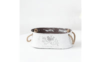 Rustic Oval Planter with Rope Handles Shabby Chic Metal Flower Pot with Bird Motif Multipurpose Metal Flower Pot with Handles Lightweight for Windowsill