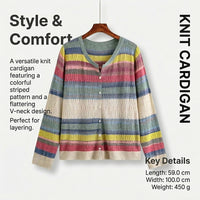 Cardigan for Women Plus Size with Button Front and Round Neck Design, Striped Knit Sweater for Spring Casual Wear, Loose Fit XXXL