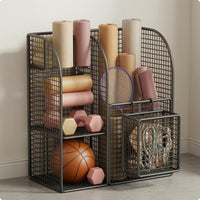 Metal Home Gym Storage Trolley Grid-styleGrid Fitness Equipment Organizer Arched Side Panels Exercise Gear Rack Two Shelf Levels