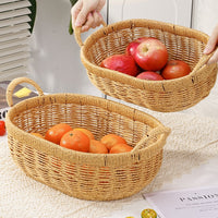 Double Handle Basket Handmade Oval Woven Basket with Handles Household Storage for Living Room