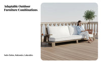 Woven Rope and Wood Furniture Set Waterresistant Woven rear Wooden Seating Set sun-resistant Outdoor Furnishing for Homeowners, Families, Patio, Balcony, Deck