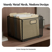 Multi-Functional Foldable File Holder Space-Saving Metal Mesh File Box Long-Lasting Metal Mesh Filing Crate Portable for Students, Teachers, Homeowners, Desk, Study Room, Classroom