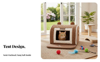Striped Feline Teepee Warm Striped Teepee Bed Semi-Enclosed Design Cushiony Entrance for Winter, Bedroom, Living Room