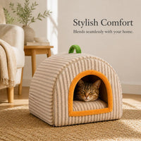 Enclosed Warm Cat Bed with Door Curtain, Plush Pet Sleeping Bag for Winter, Washable Cat House & Dog Sofa