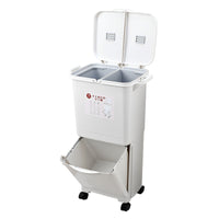 Japanese Style Kitchen Trash Can with Lid, Large, Odor-Proof, Dual-Layer Wet/Dry Separation, Dual Inner Buckets