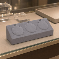 Upright Tabs Locket Stand Three-Slot Jewelry Display Stand Suede-Like Retail Fixture Rectangular