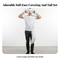 Soft Texture Animal Mask and Tail Set Fingerless Paw Gloves Furry Creature Mask and Tail Cute Design for Children, Adults, Carnival