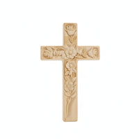 Cross with Floral Relief Freestanding Carved Wood Cross Rustic for Tabletop
